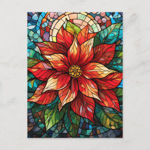 Carte Postale Vitraux de Noël Fleur rouge Poinsettia
