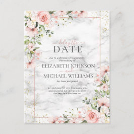 Carte Postale Vive Vert Or Dusty Rose Floral Délai Date