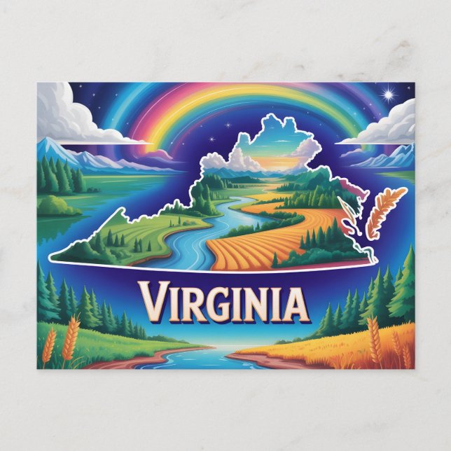 Carte Postale Vivid Virginia Conceptual Map Art (Devant)