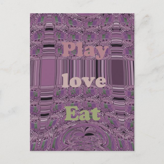 Carte Postale Vivre au maximum : Manger, Amour, Jouer Design (Devant)