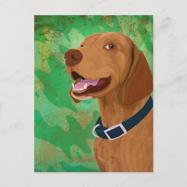 Carte Postale Vizsla Brown souriante sur Arrière - plan vert (Devant)