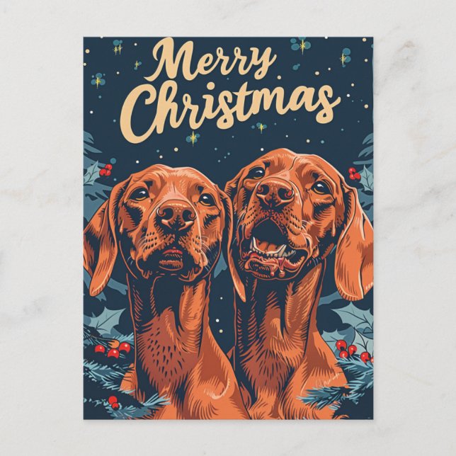 Carte Postale Vizsla Joyeux Noël (Devant)
