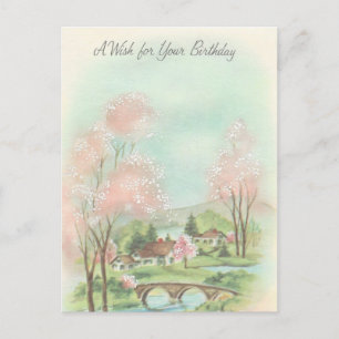 Carte Postale Vœu d'anniversaire de prairie printanière vintage