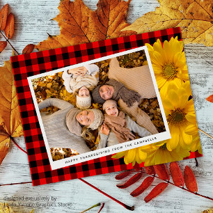 Carte Postale Vœu de Thanksgiving joyeux sur un motif carreauté