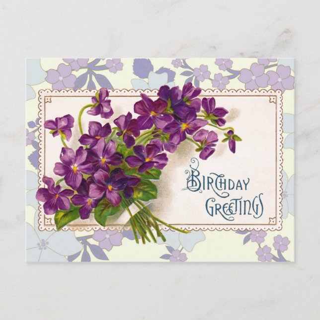 Carte Postale Voeux d'anniversaire avec Violettes (Devant)