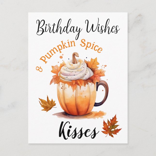 Carte Postale Vœux d'anniversaire et baisers à la citrouille et  (Devant)