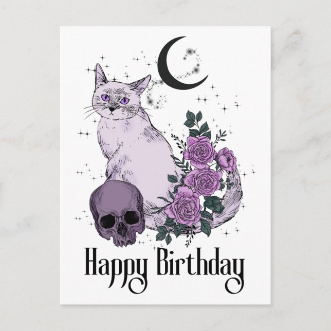 Carte Postale Vœux d'anniversaire gothiques pour chat (Devant)