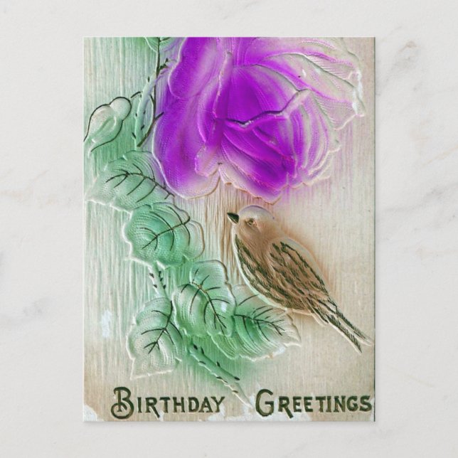Carte Postale Voeux d'anniversaire Oiseau et Fleur (Devant)