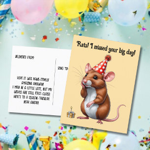 Carte Postale Vœux d'anniversaire tardifs avec un rat mignon