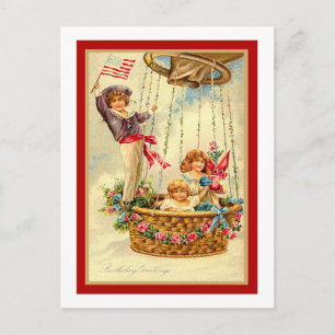 Carte Postale Vœux d'anniversaire vintage patriotiques