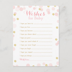 Carte Postale Vœux de Baby Shower Rose et Or Confetti