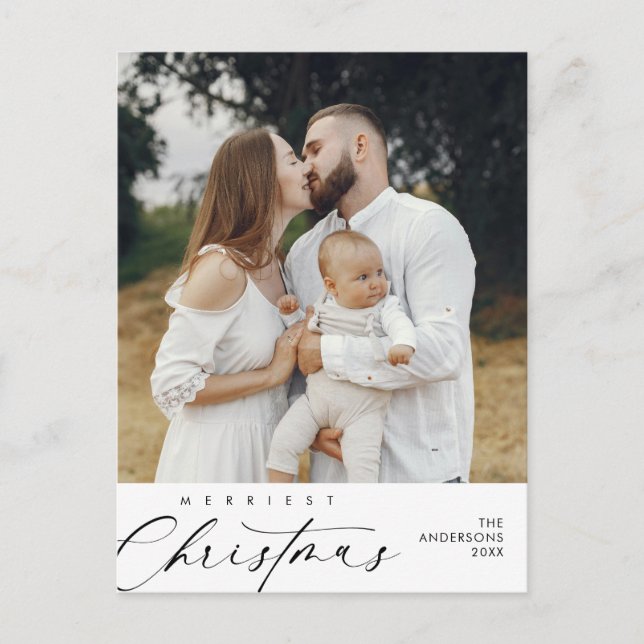 Carte Postale Vœux de bonheur Joyeux Noël Photo de famille (Devant)