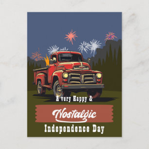 Carte Postale Vœux de camion rouge vintage pour le 4 juillet