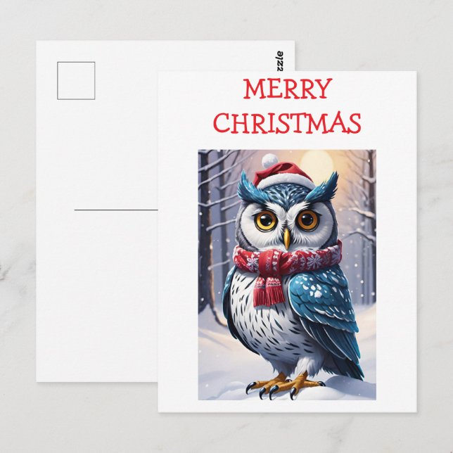 Carte Postale Vœux de Noël de la chouette d'hiver (Devant / Derrière)
