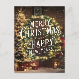 Carte Postale Vœux étincelants : un Noël et un Nouvel An festifs