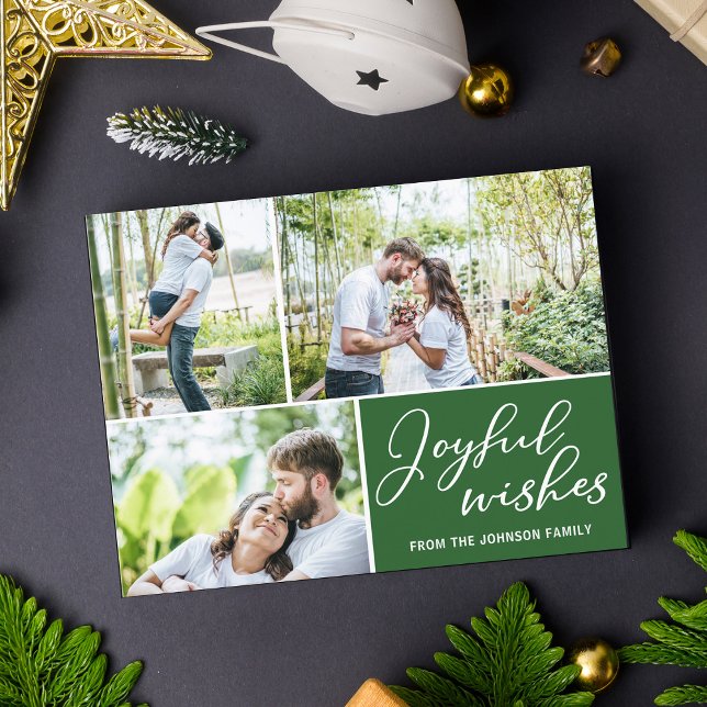 Carte Postale Voeux Joyeux Green Christmas Family Photo Collage (Créateur téléchargé)