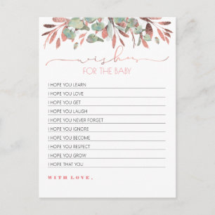 Carte Postale Vœux pour la Baby Shower Baby Pink Gold Greenery