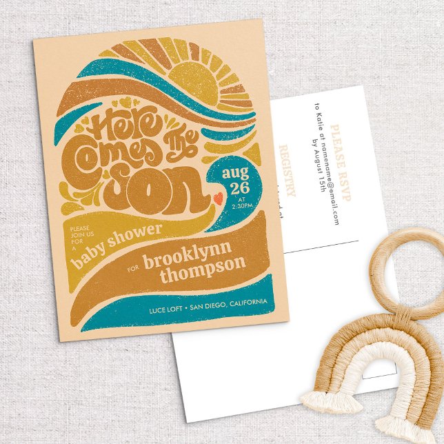 Carte Postale Voici le Baby shower Son Retro Baby Boy (Créateur téléchargé)