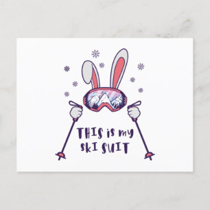 Carte Postale Voici mon Ski Suit Ski Rabbit avec des bâtons de s