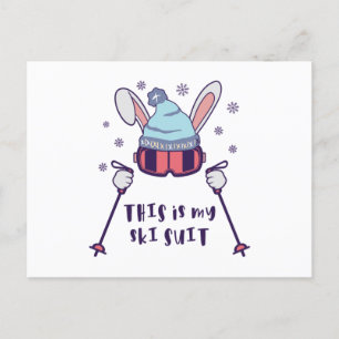 Carte Postale Voici mon Ski Suit Ski Rabbit avec des bâtons de s