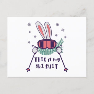 Carte Postale Voici mon Ski Suit Ski Rabbit avec des bâtons de s
