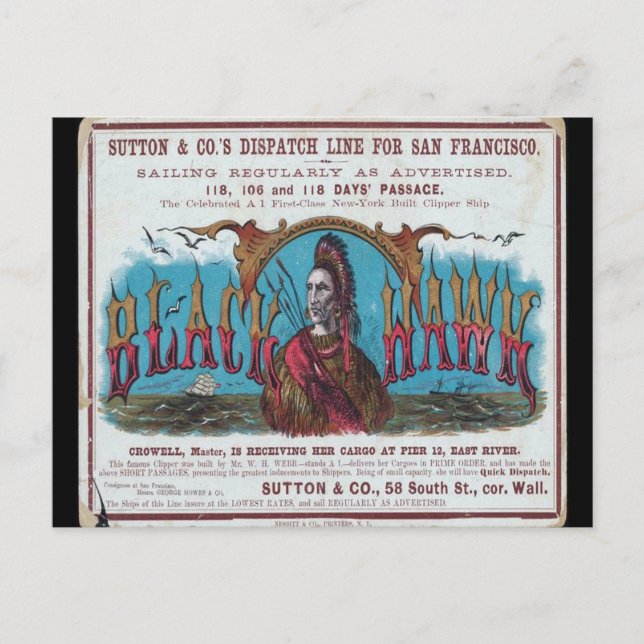 Carte Postale Voile à clipper Black Hawk (Devant)