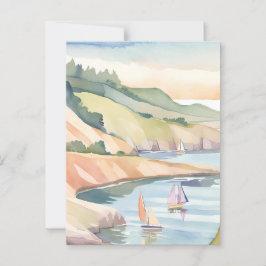 Carte Postale Voile Rivage | Aquarelle de l'océan de Rhode Islan