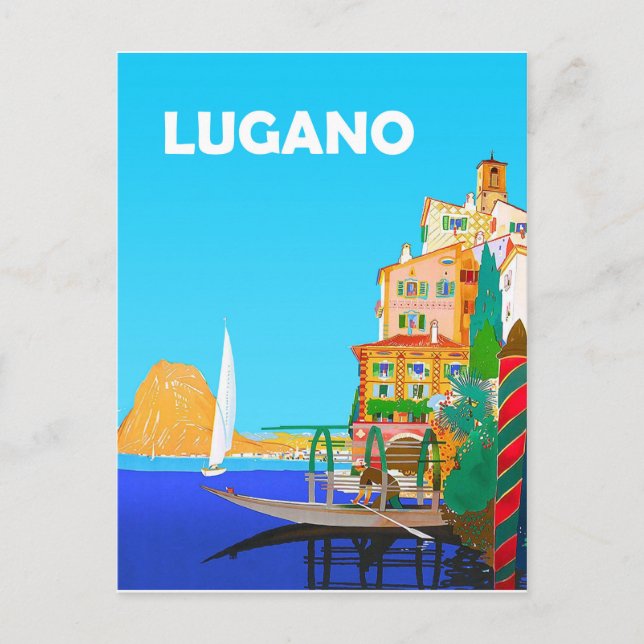 Carte Postale Voile sur le lac de Lugano, été en Suisse (Devant)