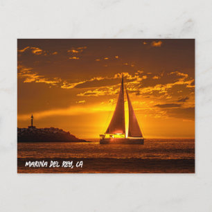 Carte Postale Voilier au coucher du soleil - Marina Del Rey, CA