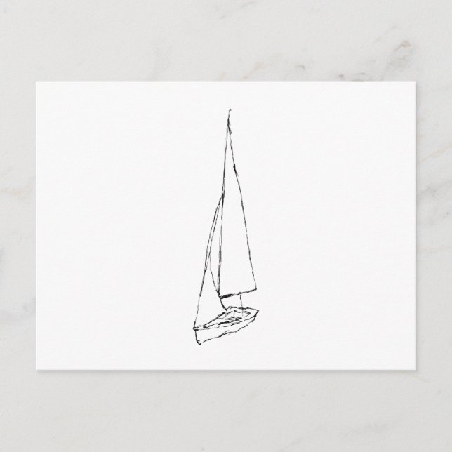 Carte Postale Voilier. Esquisse en noir et blanc. (Devant)