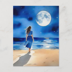 Carte Postale Voilier sous une pleine lune