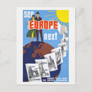 Carte Postale Voir Europe Prochain Poster vintage 1920