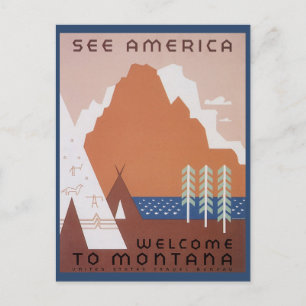 Carte Postale Voir l'Amérique Bienvenue au Montana, Vintage voya