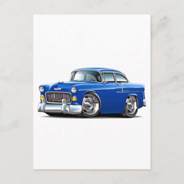 Carte Postale Voiture bleu Chevy Belair 1955 (Devant)