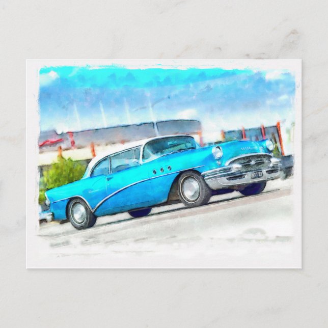 Carte Postale Voiture bleue classique Buick (Devant)