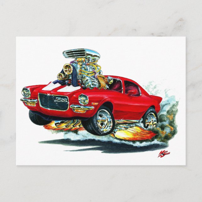 Carte Postale Voiture Camaro Rouge-Blanc 1970-72 (Devant)