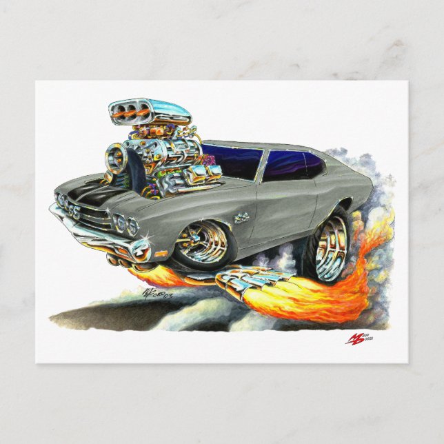 Carte Postale Voiture Chevelle Gris-Noir 1970 (Devant)