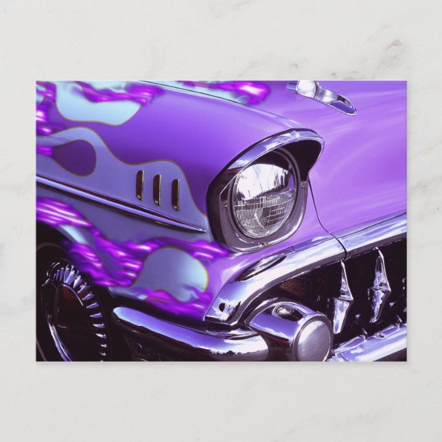 Carte Postale Voiture classique : Chevrolet avec hotte flamboyan (Devant)