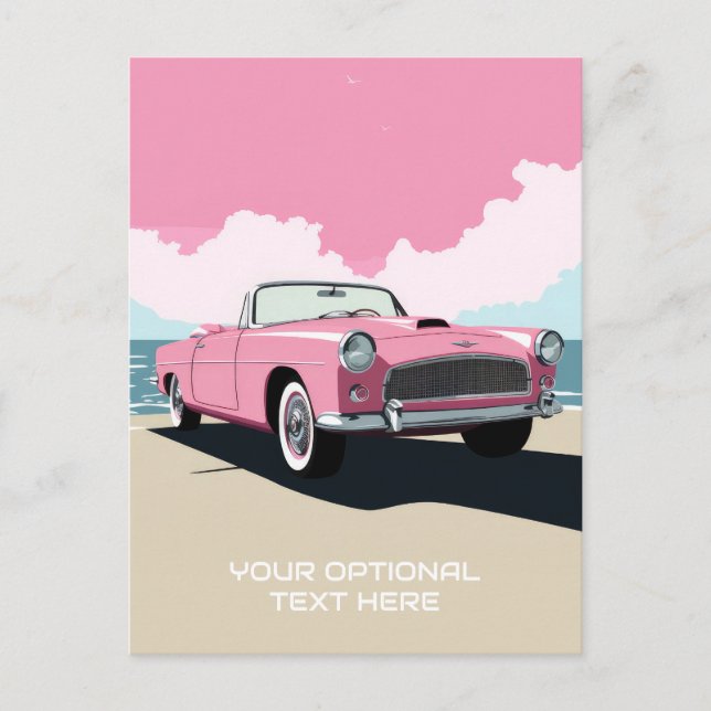 Carte Postale Voiture classique rose texte personnalisé (Devant)