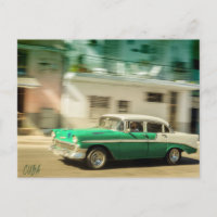 Voiture classique verte et blanche en La Havane, C