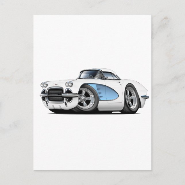 Carte Postale Voiture Corvette Bleu Blanc 1961 (Devant)