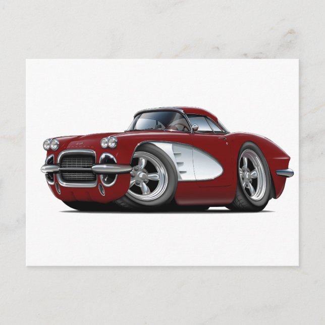 Carte Postale Voiture Corvette Maroon 1961 (Devant)