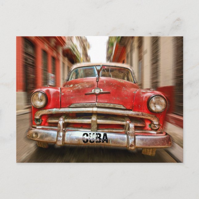 Carte Postale Voiture "course" dans les rues de la vieille Havan (Devant)