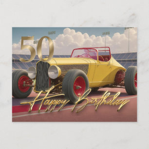 Carte Postale Voiture de course Vintage Joyeux 50ème