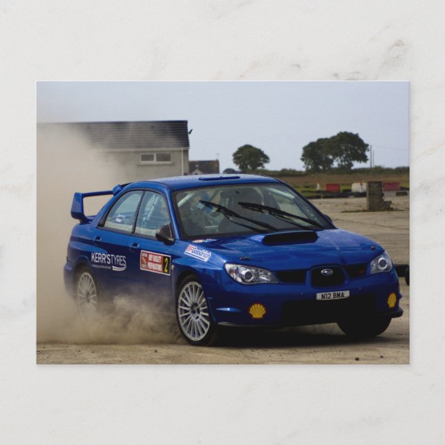 Carte Postale Voiture de rallye bleu (Devant)