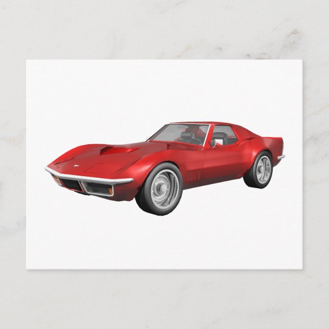 Carte Postale Voiture de sport Corvette 1970 : Finition rouge (Devant)