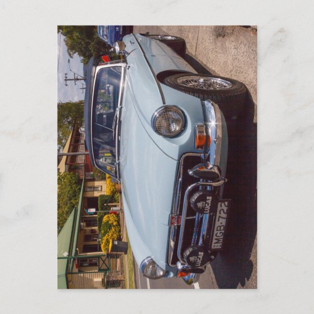 Carte Postale Voiture de sport MGB bleu classique. (Devant)