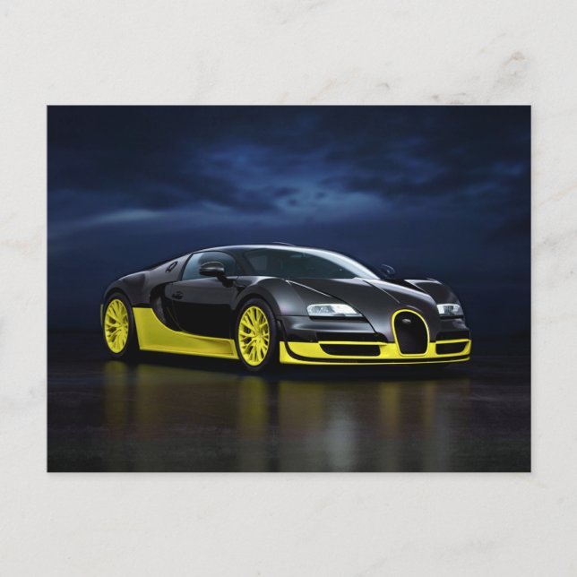 Carte postale Voiture de sport noire et jaune (Devant)
