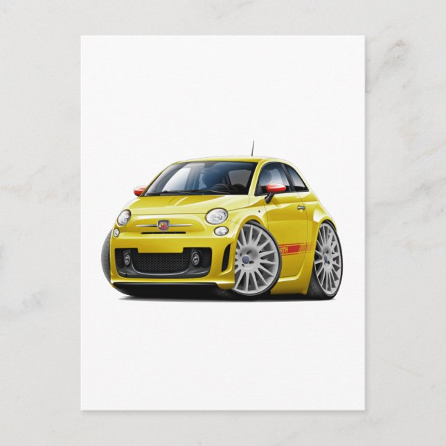 Carte Postale Voiture Fiat 500 Abarth Jaune (Devant)