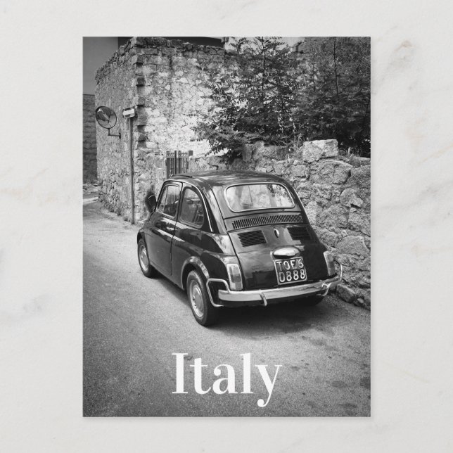 Carte Postale Voiture FIAT 500 en noir et blanc (Devant)